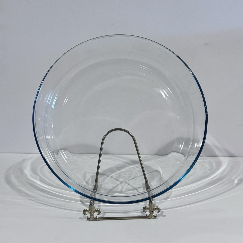 Marinex‎ Blue Tint Glass Round Shallow Flat Serving Bowl 10" Made In Brazil
